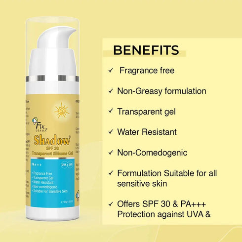Fixderma Skincare Shadow Sunscreen Spf 30 Transparent Silicone Gel